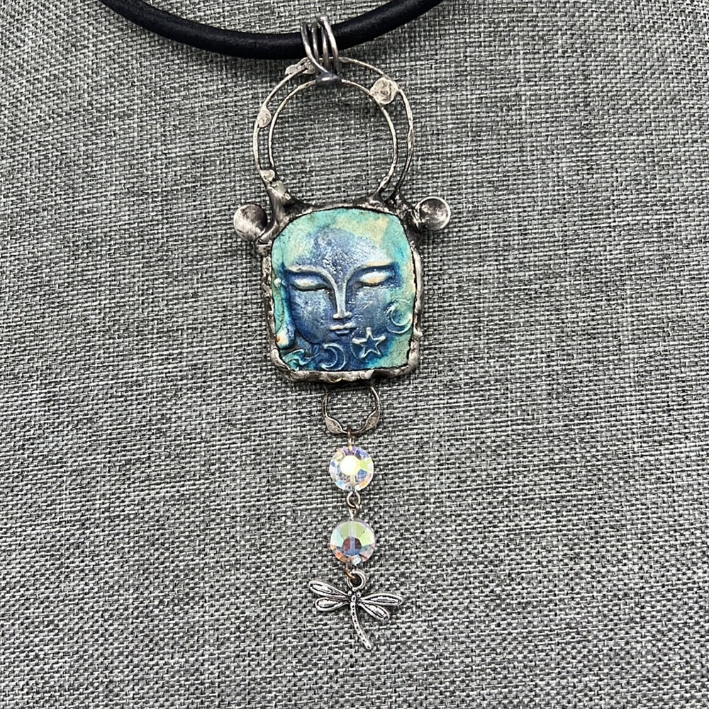 Moon goddess choker crystal and dragonfly sterling silver nail head jump ring - Picture 3 of 7